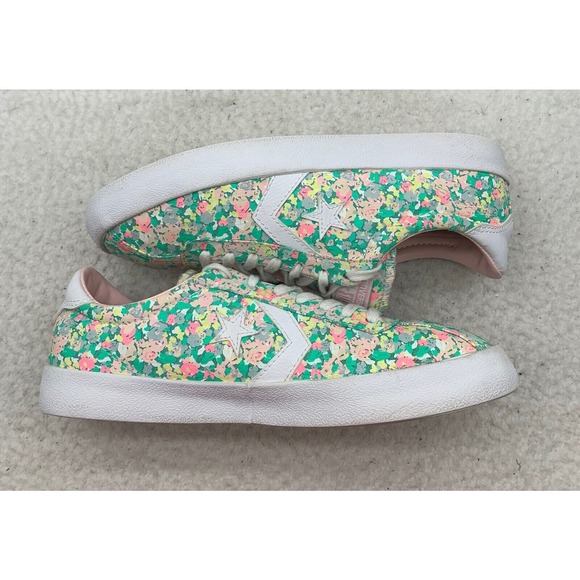 Converse Low Top Sneakers Womens 9 Green Pink Floral Colorful Shoes 555951C - Picture 7 of 10